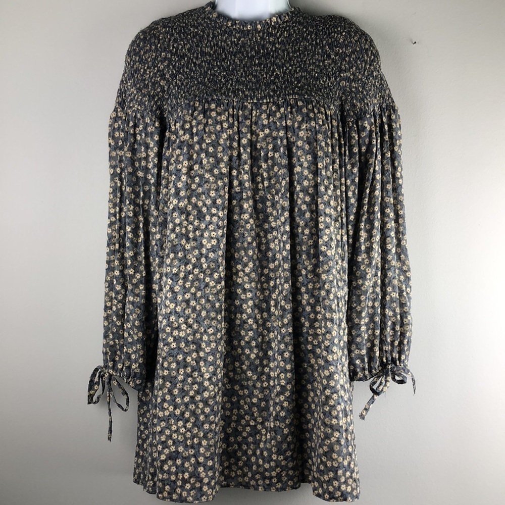NEW Zara Mini Floral Smocked Romper Long Sleeve XS Built-in Shorts Mini Dress - Picture 2 of 16